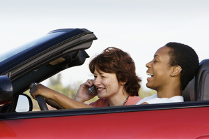 Female friends in convertible