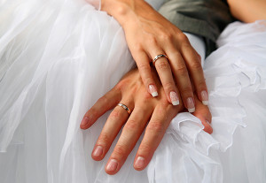 Hands of the groom and the bride